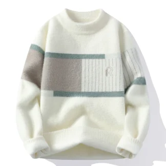 Men's Printed Street Fashion Casual Sweaters 2025 Autumn Winter Slim Fit Men Sweater Thicken Warm Wool Pullovers Full