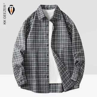 Men Shirt Plaid Flannel Retro Long Sleeve Oversized Loose Cotton Casual Male Youth Design Soft Fall Black Formal Dress Shirt