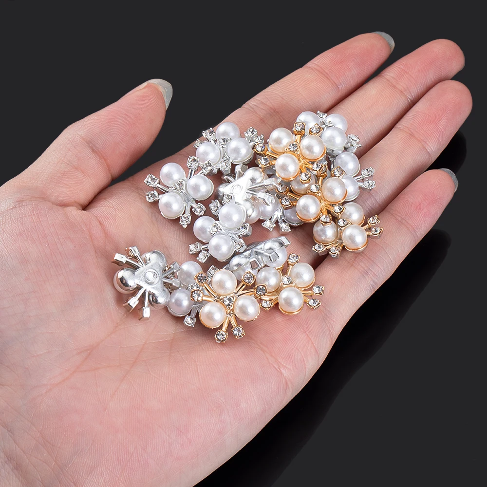 20pcs 21mm Flower Imitation Pearls Rhinestone Cabochon Flat Backing Patch for DIY Jewelry Making Brooch Needlework Bow Material - Image 5