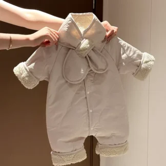 HY22431 Autumn and winter baby retro fashion plush thickened warm crawling suit jumpsuit baby autumn and winter outdoor clothes