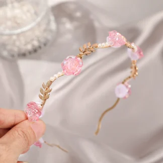 Resin Rose Leaf Headband Hair Hoops Girls Women Pink Sweet Hairbands Ladies Photo Fashion Hair Accessories Spring New Headwear