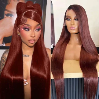 Reddish Brown 13x6 HD Lace Frontal Wig Brazilian Straight Human Hair Wig 30 40 Inch Colored 100% Human Wigs 4x4 5x5 Closure Wig
