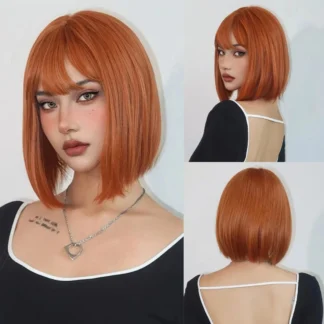Bobblehead orange synthetic wig for Halloween party cosplay wig for daily use hot-temperature hair accessory