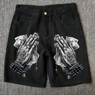 American Summer Fashion Personalized Pattern Casual Loose Jeans Men Street Hip-hop Punk Harajuku Y2K Retro Straight Shorts Women