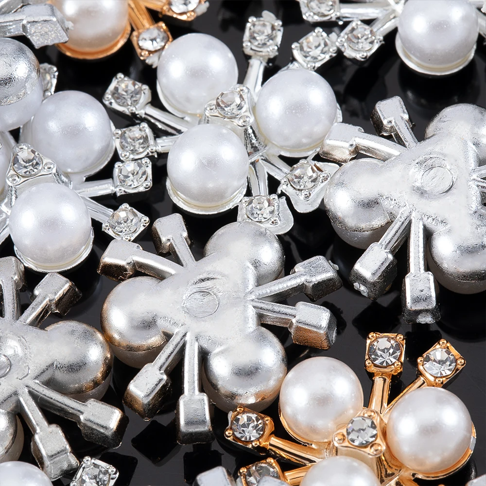 20pcs 21mm Flower Imitation Pearls Rhinestone Cabochon Flat Backing Patch for DIY Jewelry Making Brooch Needlework Bow Material - Image 6