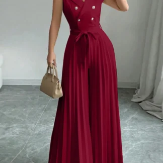 Elegant Women Wide Leg Work OL Overalls Jumpsuits 2025 ZANZEA Summer Rompers Fashion V Neck Sleeveless Pleated Playsuit Trousers