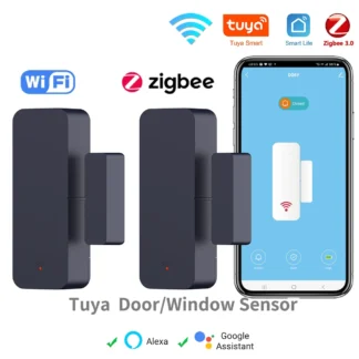 Tuya Zigbee Wifi Smart Door Sensor Window Entry Security Burglar Magnetic Alarm Compatible with Tuya Smart Alexa Google Home