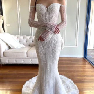 Customized Luxury Mermaid WeddingDress Bride Robe Shiny Off the Shoulder Floor-length Bridal Dresses Vestidos De Novia