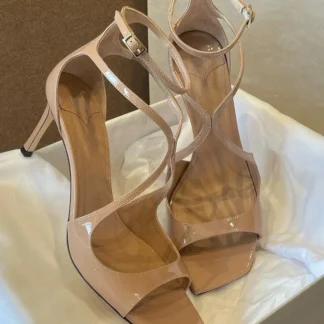 2025 European and American Women's New Square Toe Sandals Summer Nude Patent Leather Stiletto Sexy High Heels
