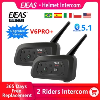 EJEAS V6 PRO+/ plus Motorcycle Intercom Helmet Bluetooth Headset 6 Riders 800m Communicator Waterproof Music Player Interphone