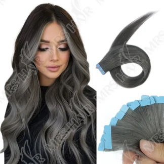 MRSHAIR Mini Tape In Hair Extensions Dark Grey Natural Tape in Extensions For Side Tape On Hair 12-20 inch 10pcs/pack
