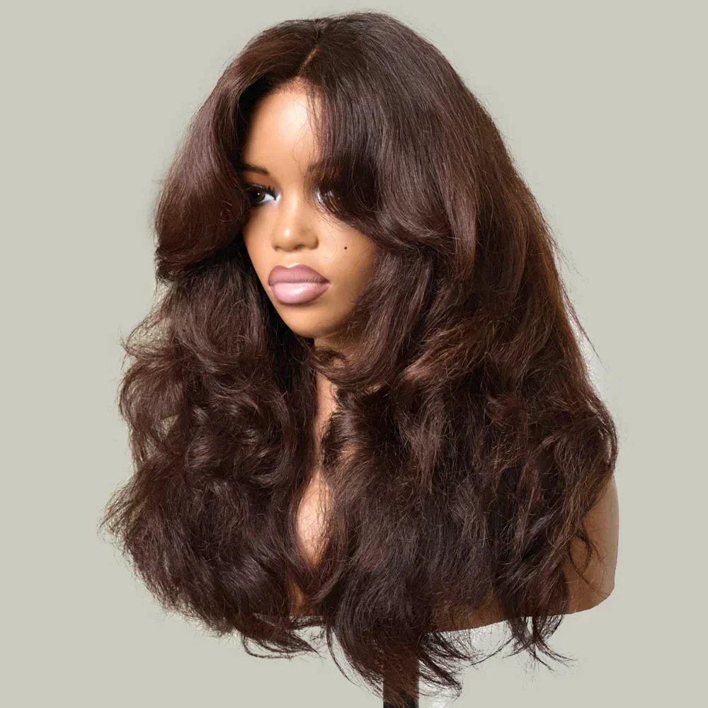 Soft 26“Long Brown Body Wave 180Density Lace Front Wig Synthetic For Women High Resistant Glueless Daily - Image 3