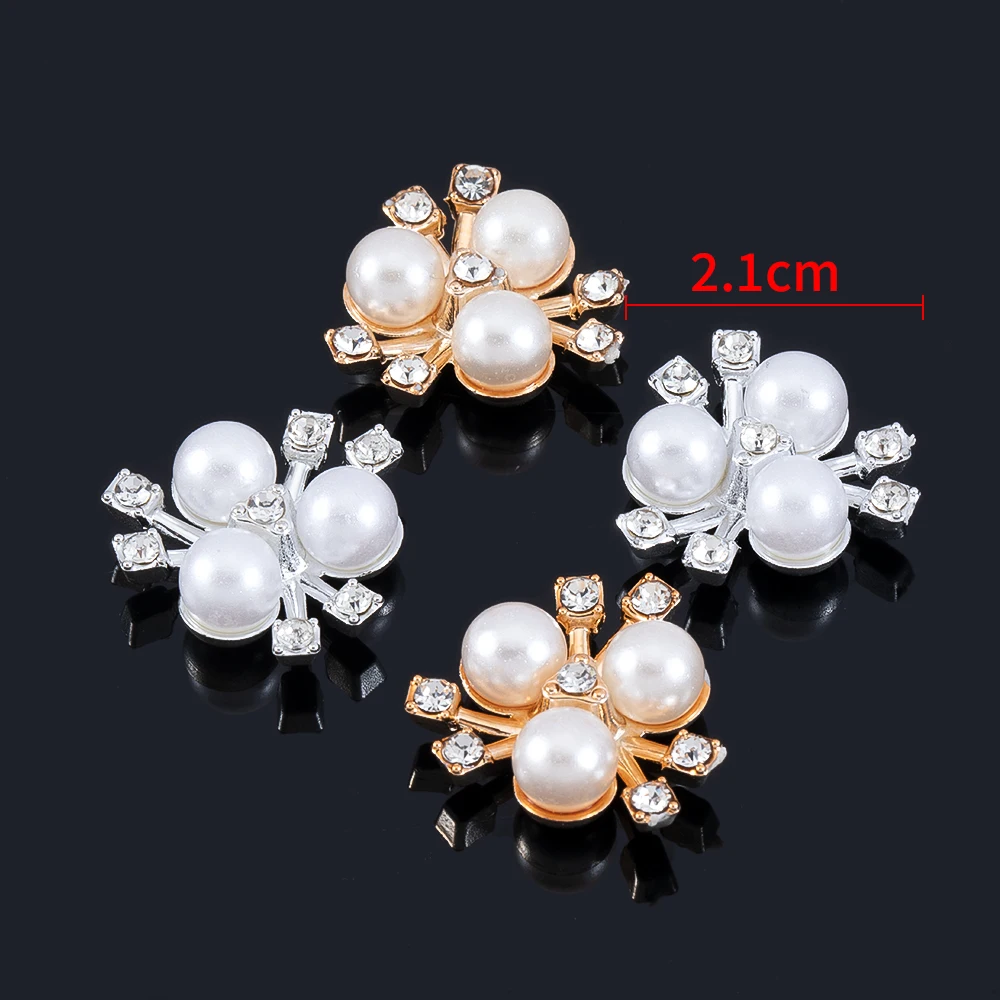 20pcs 21mm Flower Imitation Pearls Rhinestone Cabochon Flat Backing Patch for DIY Jewelry Making Brooch Needlework Bow Material - Image 4