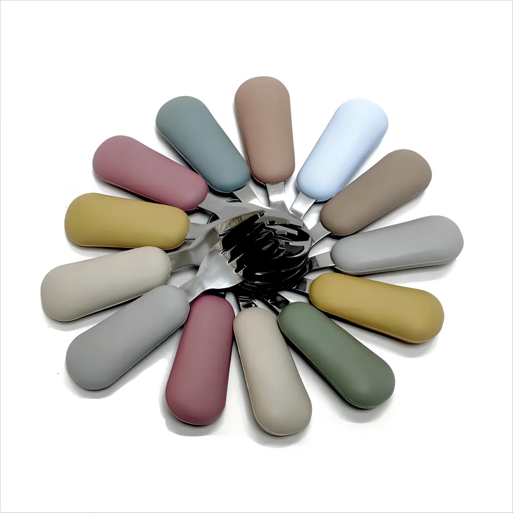 Children Fork Spoon Set Baby Fork Spoon Short Handle Stainless Steel Silicone Fork Spoon Baby Supplement Fork Spoon - Image 4