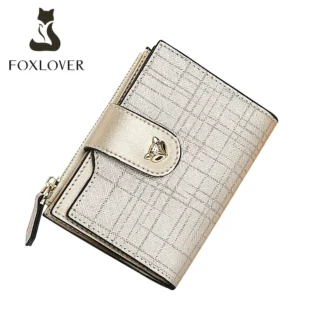 FOXLOVER 2025 New Cowhide Leather Women's Short Wallet High Quality Clutch Card Purse Mini Fashion Female Folding Anti-theft Bag