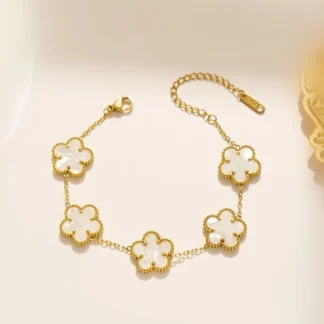 White Black Red Green Shell Five Leaf Flower Stainless Steel Ladies Bracelet Simple for Woman Party Birthday Jewelry Gift Clover