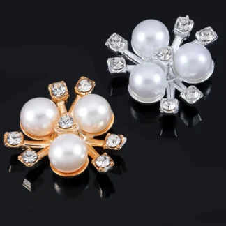 20pcs 21mm Flower Imitation Pearls Rhinestone Cabochon Flat Backing Patch for DIY Jewelry Making Brooch Needlework Bow Material