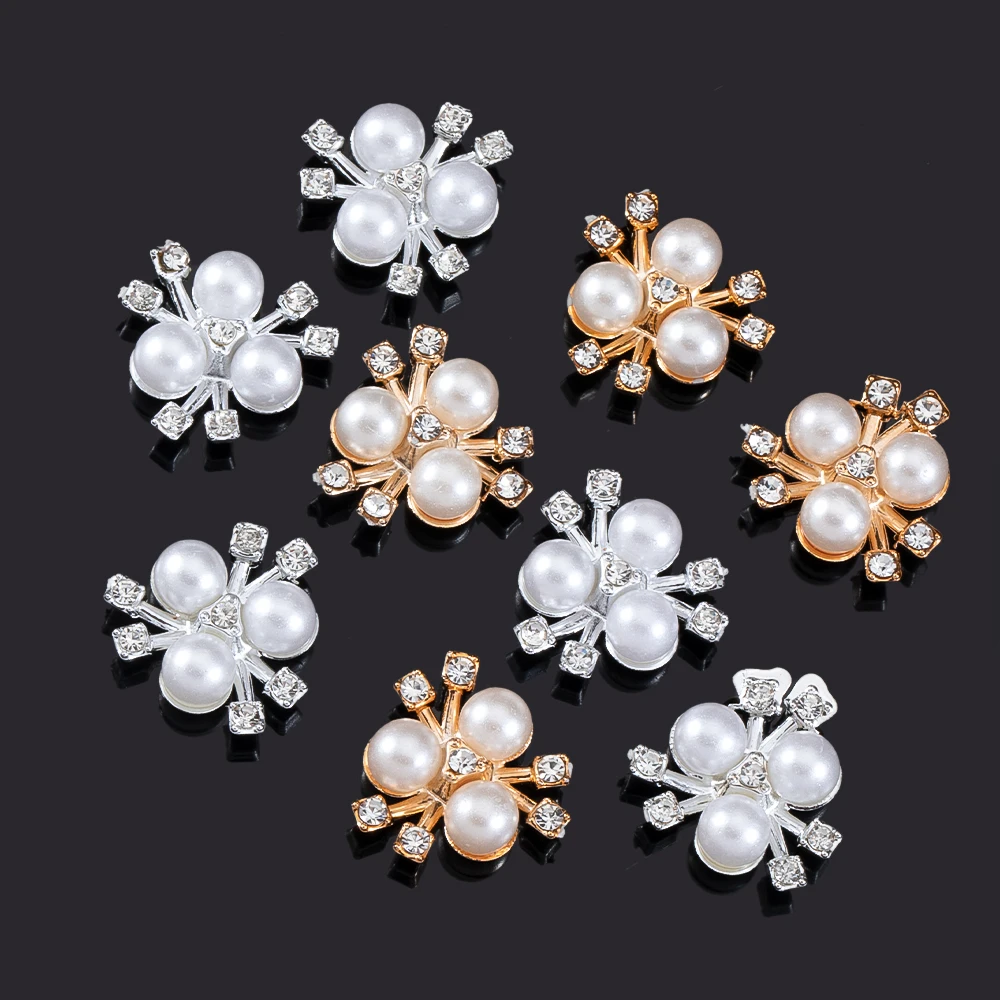 20pcs 21mm Flower Imitation Pearls Rhinestone Cabochon Flat Backing Patch for DIY Jewelry Making Brooch Needlework Bow Material - Image 2