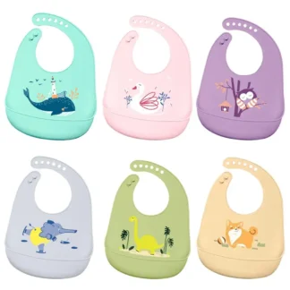 Silicone Baby Bib Waterproof Kids Boy Girl Feeding Stuff Adjustable Feeding Apron Food Grade Cartoon Burp Scarf Toddler Burp Bib