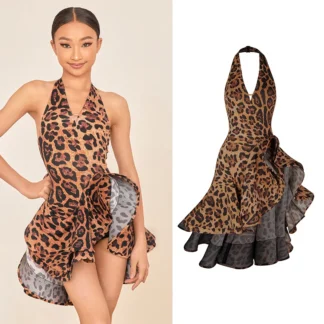 New Girls Latin Dance Dress Leoprard Fishbone Dress Cha Cha Rumba Performance Costume Latin Practice Competition Dancewear Skirt