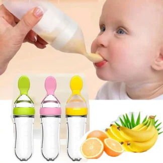 Hot Selling Baby Feeding Silicone Bottle With Spoon 3 Oz Food Dispensing Spoon Food Squeeze Spoon for Boys Girl Kids Toddlers