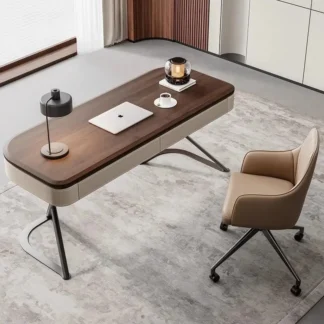 High-end Solid Wood Table, Modern Minimalist, Home, Office, Office Desk and Chair Set, Retro Walnut Wood Veneer, Computer Desk