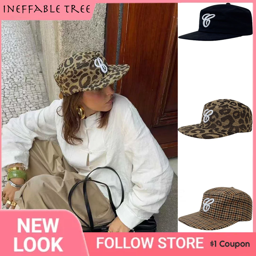 Y2K Flat Top Letter Embroidered Hats for Women Men Summer Autumn Casual Versatile Duckbill Leopard Flat Brim Baseball Cap Gorras