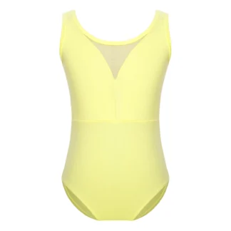 Girls Ballet Bodysuit Kids Ballet Leotard Sleeveless Mesh Patchwork V-Back Gymnastics Leotard Dance Clothing Ballerina Dancewear