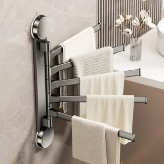 Suction Cup Towel Rack Rotatable Towel Holder Aluminum 2/3/4/5-Bar Towel Hanger Kitchen Bathroom Hanging Wall Mounted Towel Rod