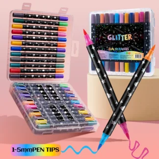 Kawaii Glitter Dual Tip Markers Set 24/48 Colors Watercolor Brush Pens for Drawing School Art Supplies