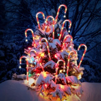 Christmas Ambiance Solar Stake Lights - Star Snowflake Cane Shape, 8 Lighting Modes, LED Outdoor Lawn Lights for Path, Garden