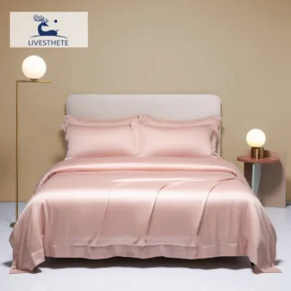 Liv-Esthete Pure Pink 100% Silk Bedding Set Solid Color Duvet Cover Pillow Case Bed Sheet Quilt Cover Double King Queen Bed Sets