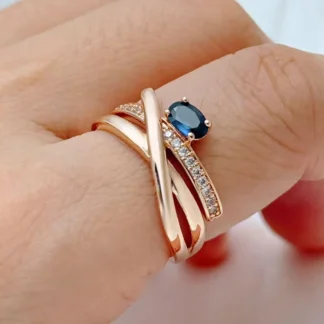 Kinel Unusual 585 Rose Gold Color Cross Rings for Women Luxury Shiny Blue Natural Zircon Accessories Party Daily Jewelry