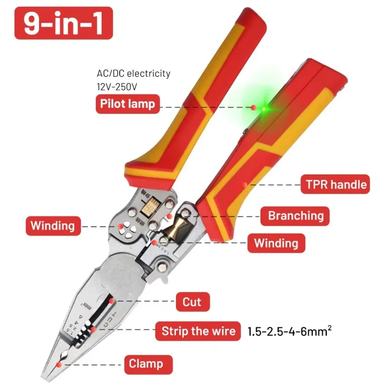 9 In 1 Multifunctional Versatile Wire Stripping Pliers Built-in Electricity Cutting Crimping Pliers Winding Clamper Hand Tool - Image 2