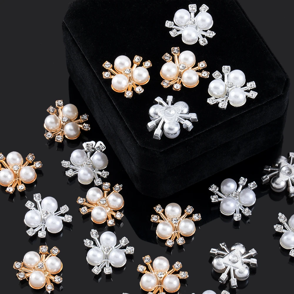 20pcs 21mm Flower Imitation Pearls Rhinestone Cabochon Flat Backing Patch for DIY Jewelry Making Brooch Needlework Bow Material - Image 3