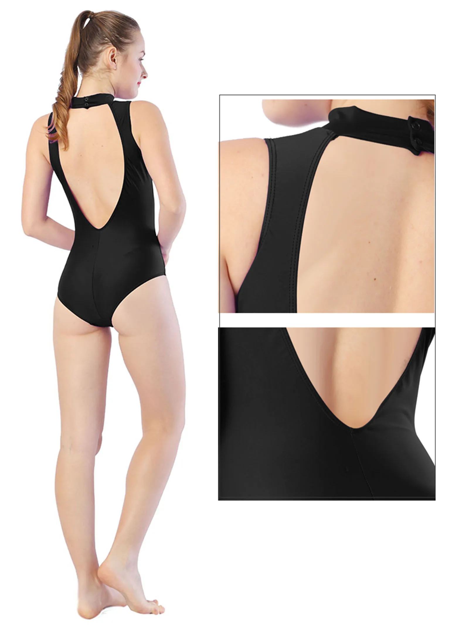 Aoylisey Deep V-Back High Neck Tank Ballet Leotard Female Dancewear Backless Sleeveless Gymnastics Spandex Bobysuit Yoga Outfit - Image 3
