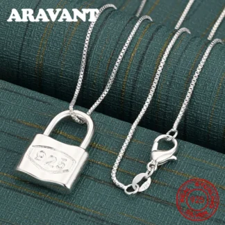 925 Sterling Silver Solid Glossy Square Lock Pendant Necklace Women'S Unique Gift Versatile Banquet Jewelry
