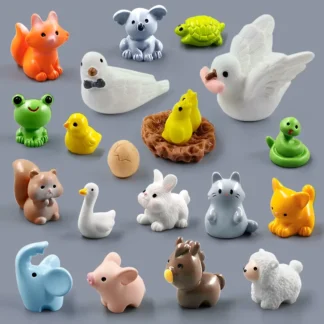 20Pcs Small Bird Easter Rabbit Sheep Elephant Squirrel Fox Pig Cat Horse Figurine Miniature Fairy Garden Decoration Accessories