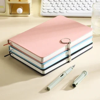 The A5 Business Soft Leather Notebook Features A Fresh Simple and Creative Cover with Round Magnetic Buttons