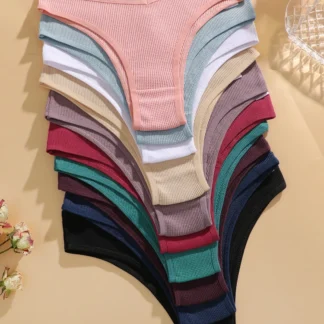 6PCS/Set Cotton Waffle Underwear for Women Sexy Low-Waist Brazilian Panties Female Breathable Solid Color Soft Lingerie Bikini