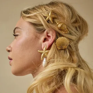 AWAYTR Trendy Gold Color Flower Shell Starfish Hair Clips Y2K Hairpins Women Girls Metal Imitation Side Hair Accessories