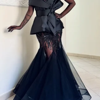 Customized Classic Retro Pleat Bow Beading Sequined Applique Mermaid Off-the-shoulder Long Dresses Bespoke Occasion Dresses Sexy