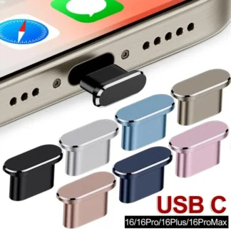 2pcs Metal Phone Dust Plugs USB C Type-C Charging Port Protectors Cap for IPhone17 16 15 ProMax Mi Universal Anti-dust Dustplugs