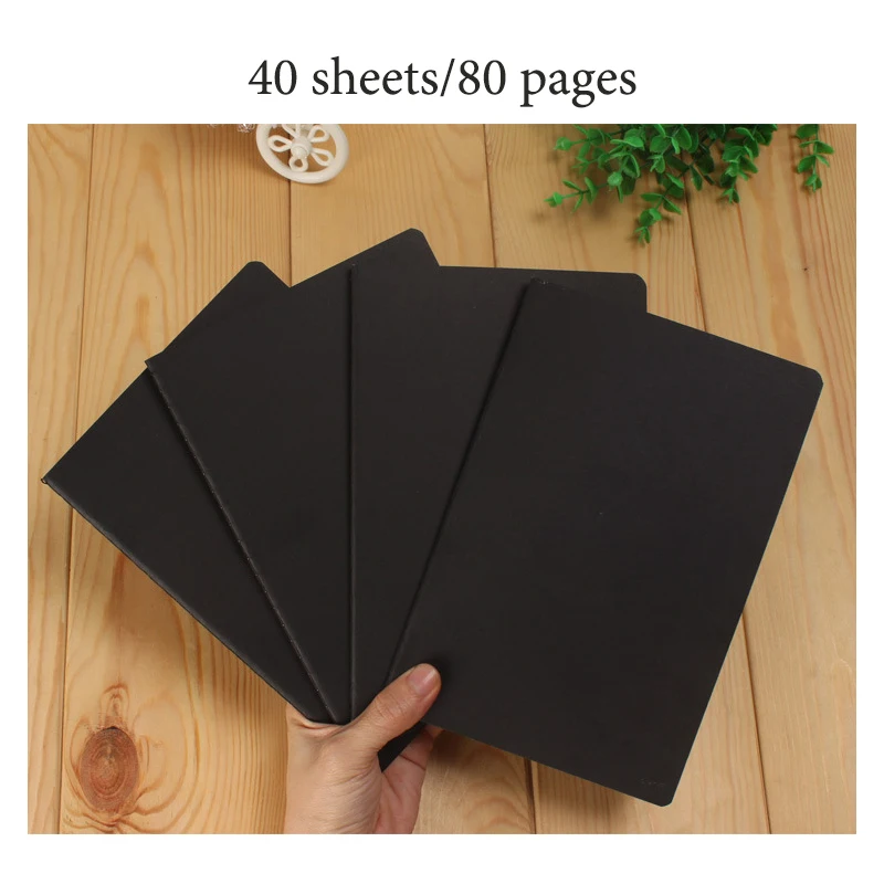 5Pcs A5 B5 A4 Notebook,36 Sheets/72 Pages/Book,Kraft paper And Black Cover,Office Study Notes Supplies QP-09 - Image 4