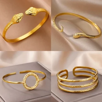 Stainless Steel Snake Bangle Bracelet For Women Vintage Gold Color Aesthetic Charm Bracelet Daily Wear Jewelry Gift mujer