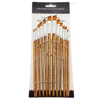 12pcs Angle-Head Watercolor Painting Brushes, Art Paint Brushes Set, Acrylic Paint Brush Set, Brown Professional Angle Painting