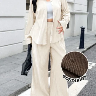 Women's plus Size Casual Wide Leg Pants Set Comfortable Loose Fit Long Trousers Outfit