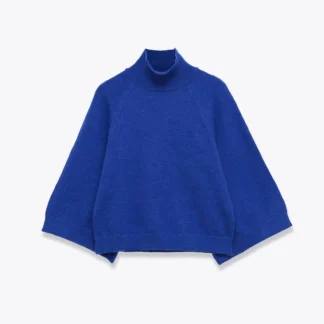 2025 Winter New Women's Casual Fashion Simple Lazy Style Versatile Stand Collar Loose Wide Sleeve Knit Sweater