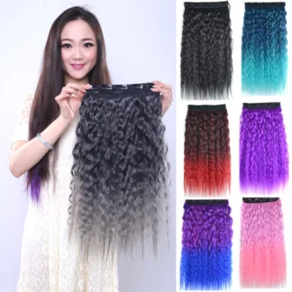 Jeedou Hair Extension Rainbow Color Kinky Curly Clip-in One Piece Stylish Synthetic Hairpieces for Nightclub Party Cosplay