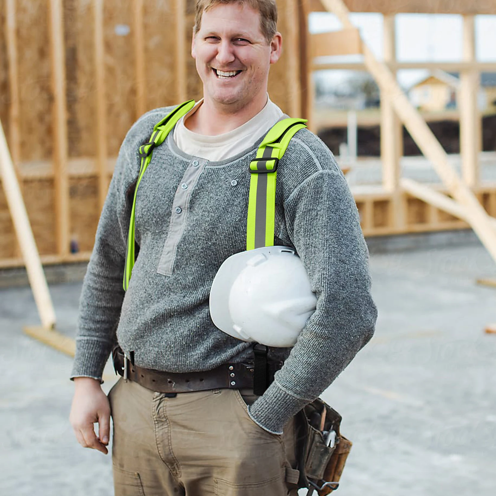 KUNN Hi-Vis Tool Belt Suspenders Heavy Duty Reflective Safety Work Suspender with Removed Padded Shoulder,4Pcs Tool Belt Loops - Image 6